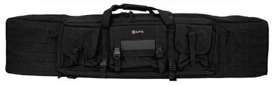 Double Rifle Case Black 600D Polyester w/ 2 Padded Pistol Sleeves MOLLE Webbing | 888151032268