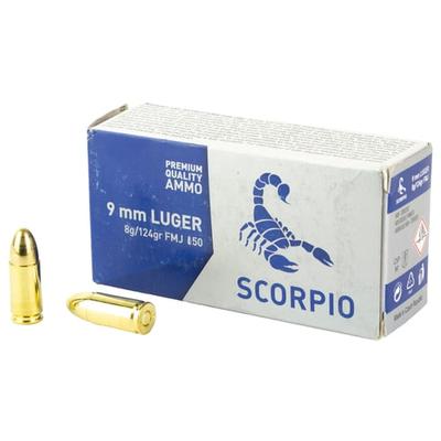 Scorpio Ammo, 9MM, 124 Grain, Full Metal Jacket, 50 Round Box | 850053775000